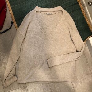 Zara choker neck/ v neck cut out knit sweater